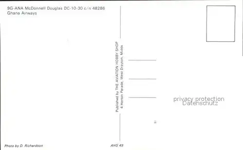 Flugzeuge Zivil Ghana Airways 9G ANA McDonnell Douglas DC 10 30 c n 48286 Kat. Flug