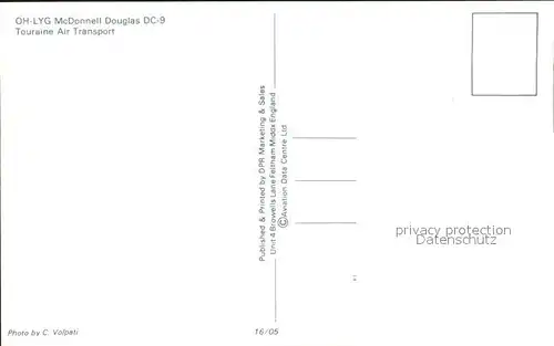 Flugzeuge Zivil Touraine Air Transport OH LYG McDonnell Douglas DC 9  Kat. Flug