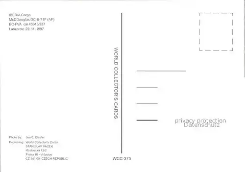 Flugzeuge Zivil Iberia Cargo McDDouglas DC 8 71F AF EC FVA c n 45945 337 Kat. Flug