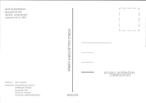 Flugzeuge Zivil Blue Scandinavia Boeing B 757 2Y0 SE DUL c n 26151 472 Kat. Flug