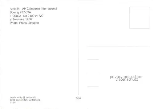 Flugzeuge Zivil Aircalin Boeing 737 33A F ODGX c n 24094 1729 Kat. Flug