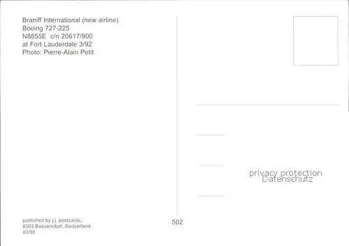 Flugzeuge Zivil Braniff International Boeing 727 225 N8855E c n 20617 900 Kat. Flug