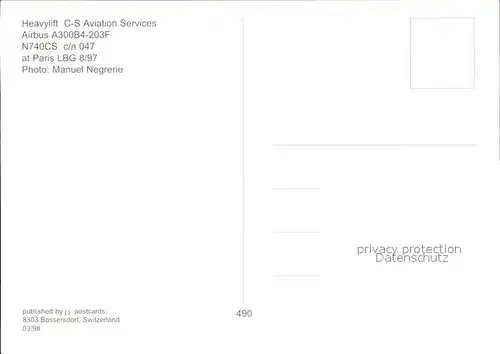 Flugzeuge Zivil Heavylift C S Aviation Services Airbus A300B4 203F N740CS c n 047 Kat. Flug