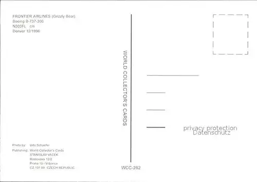 Flugzeuge Zivil Frontier Airlines Grizzly Bear Boeing B 737 300 N303FL  Kat. Flug