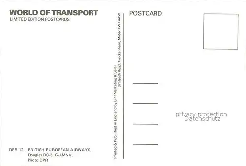 Flugzeuge Zivil British European Airways Douglas DC 3 G AMNV  Kat. Flug