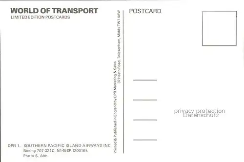 Flugzeuge Zivil Southern Pacific Island Airways Inc. Boeing 707 321C N145SP 20016 Kat. Flug