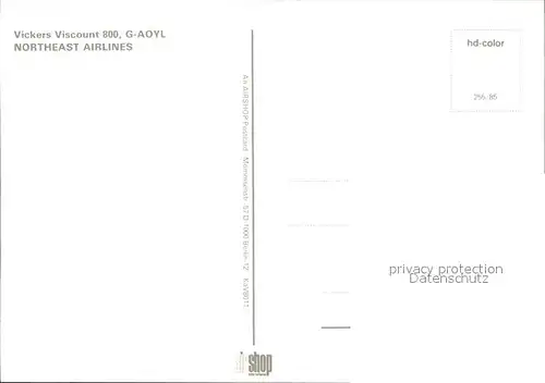 Flugzeuge Zivil Vickers Viscount 800 G AOYL Northeast Airlines  Kat. Flug