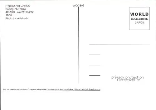 Flugzeuge Zivil Hydro Air Cargo Boeing 747 258C 4X AXD c n 21190 272 Kat. Flug