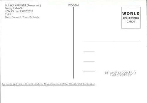Flugzeuge Zivil Alaska Airlines Boeing 737 4Q8 N774AS c n 25107 2526 Kat. Flug
