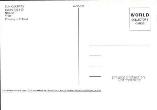 Flugzeuge Zivil Sun Country Boeing 737 800 N800SY  Kat. Flug