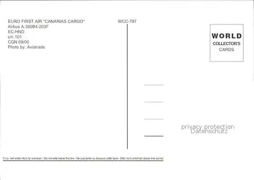 Flugzeuge Zivil Euro First Air Canarias Cargo Airbus A 300B4 203F EC HND c n 101 Kat. Flug