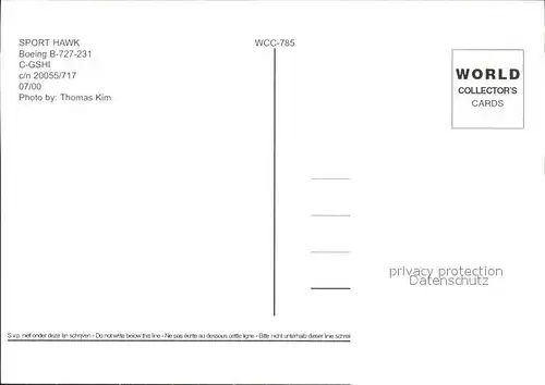 Flugzeuge Zivil Sport Hawk Boeing B 727 231 C GSHI c n 20055 717 Kat. Flug
