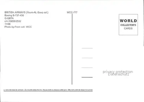 Flugzeuge Zivil British Airways Boeing B 737 436 G GBTA c n 25859 2532 Kat. Flug