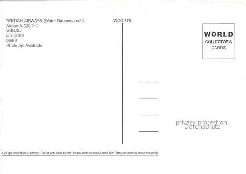 Flugzeuge Zivil British Airways Airbus A 320 211 G BUSJ c n 0109 Kat. Flug