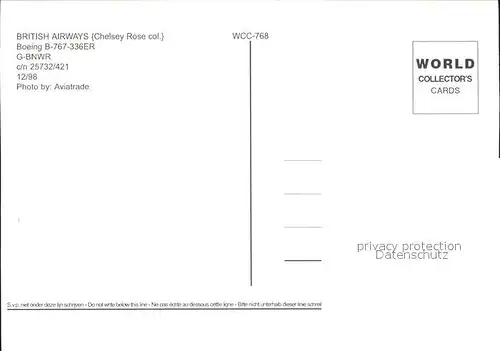 Flugzeuge Zivil British Airways Boeing B 767 336ER G BNWR c n 25732 421 Kat. Flug