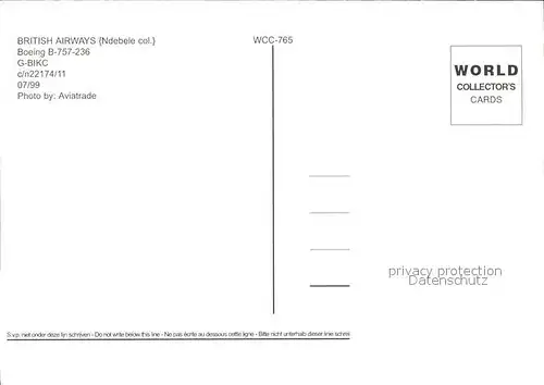 Flugzeuge Zivil British Airways Boeing B 757 236 G BIKC c n 22174 11 Kat. Flug