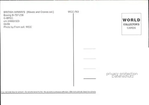Flugzeuge Zivil British Airways Boeing B 757 236 G BPEC c n 24882 323 Kat. Flug