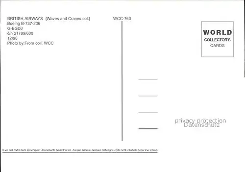 Flugzeuge Zivil British Airways Boeing B 737 236 G BGDJ c n 21799 600 Kat. Flug