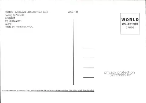 Flugzeuge Zivil British Airways Boeing B 737 436 G DOCM c n 25843 2244 Kat. Flug