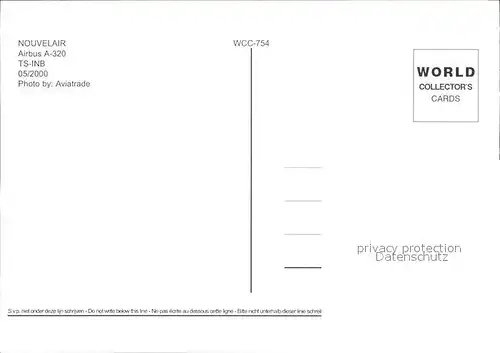 Flugzeuge Zivil Nouvelair Airbus A 320 TS INB  Kat. Flug