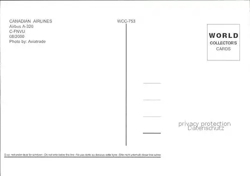 Flugzeuge Zivil Canadian Airlines Airbus A 320 C FNVU  Kat. Flug