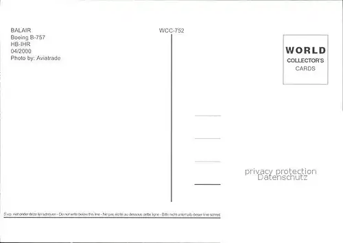 Flugzeuge Zivil Balair Boeing B 757 HB IHR Kat. Flug