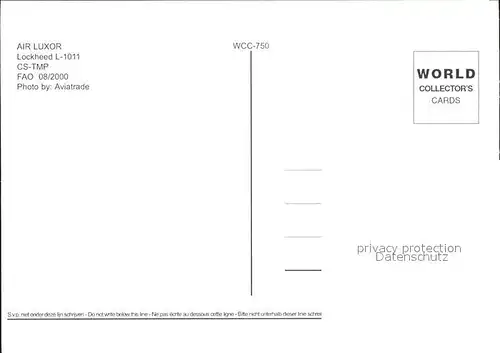 Flugzeuge Zivil Air Luxor Lockheed L 1011 CS TMP  Kat. Flug