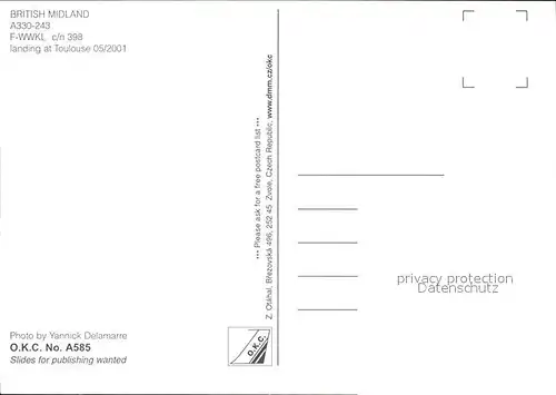 Flugzeuge Zivil British Midland A330 243 F WWKL c n 398 Kat. Flug