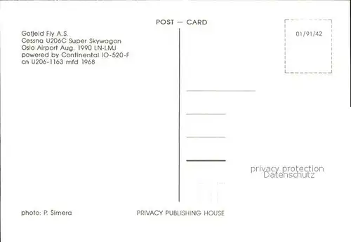 Flugzeuge Zivil Gofjeld Fly A.S. Cessna U206C Super Skywagon LN LMJ IO:520 F cn U206 1163 mfd 1968 Kat. Flug