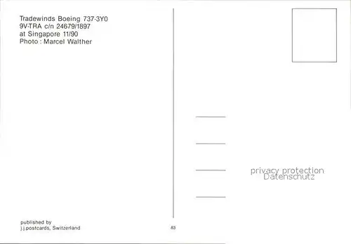 Flugzeuge Zivil Tradewinds Boeing 737 3Y0 9V TRA c n 24679 1897 Kat. Flug