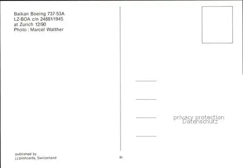 Flugzeuge Zivil Balkan Boeing 737 53A LZ BOA c n 24881 1945 Kat. Flug