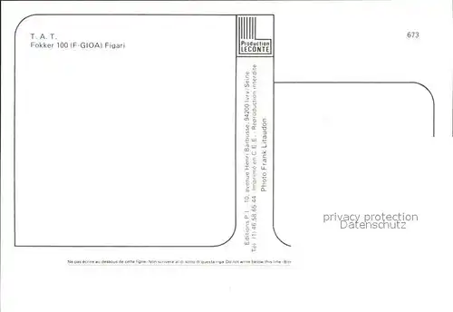 Flugzeuge Zivil T.A.T. Fokker 100 F GIOA  Kat. Flug