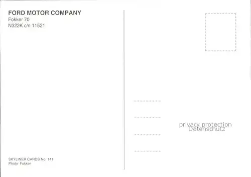 Flugzeuge Zivil Ford Motor Company Fokker 70 N322K c n 11521 Kat. Flug