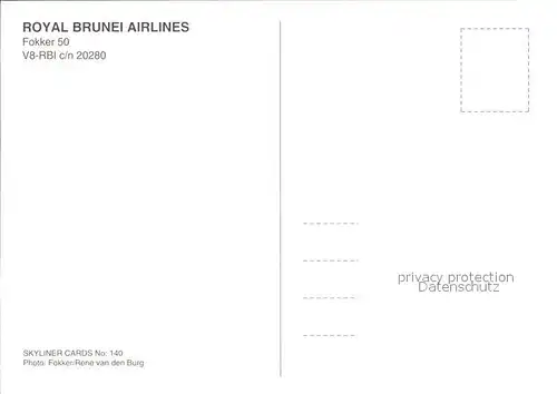 Flugzeuge Zivil Royal Brunei Airlines Fokker 50 V8 RBI c n 20280 Kat. Flug