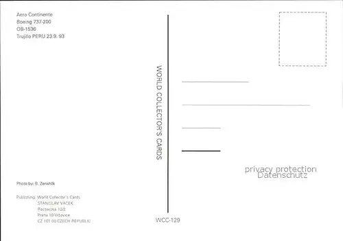Flugzeuge Zivil Aero Continente Boeing 737 200 OB 1536 Kat. Flug