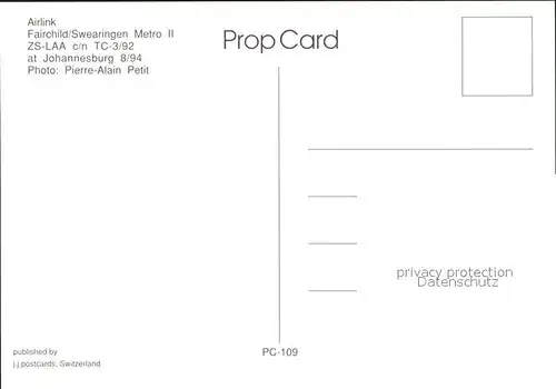 Flugzeuge Zivil Airlink Fairchild Swearingen Metro II ZS LAA c n TC 3 92  Kat. Flug