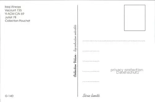Flugzeuge Zivil Iraqi Airways Viscount 735 YI ACM C N 69 Kat. Flug