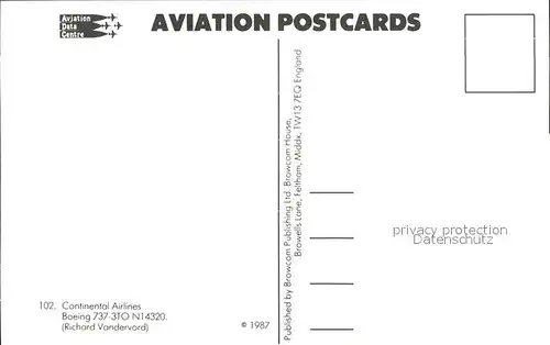 Flugzeuge Zivil Continental Airlines Boeing 737 3TO N14320 Kat. Flug