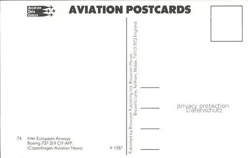 Flugzeuge Zivil Inter European Airways Boeing 737 2L9 OY APP Kat. Flug