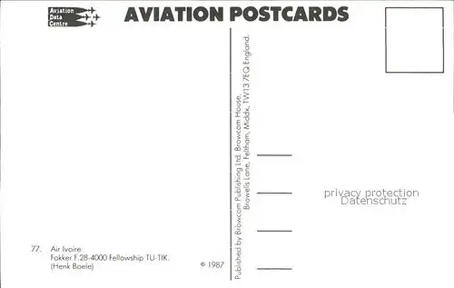 Flugzeuge Zivil Air Ivoire Fokker F.28 4000 Fellowship TU TIK  Kat. Flug