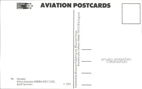 Flugzeuge Zivil Wardair Airbus Industrie A300B4 203 C GIZL Kat. Flug