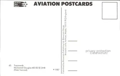 Flugzeuge Zivil Transwede McDonnell Douglas MD 83 SE DHB Kat. Flug