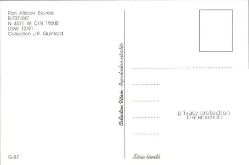Flugzeuge Zivil Pan African Express B 737 247 N4511 W C N 19608 Kat. Flug
