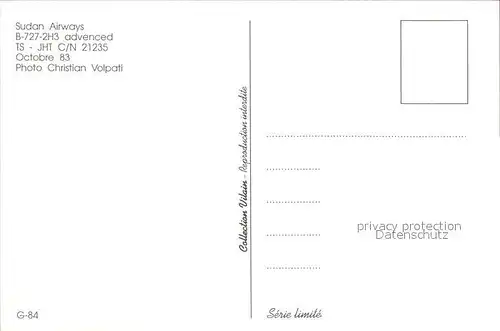 Flugzeuge Zivil Sudan Airways B 727 2H3 Advenced TS JHT C N 21235  Kat. Flug