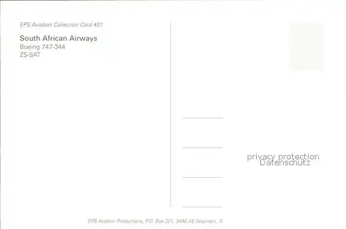 Flugzeuge Zivil SAL South African Airways Boeing 747 344 ZS SAT Kat. Flug