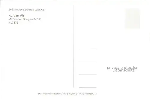 Flugzeuge Zivil Korean Air McDonnell Douglas MD11 HL7375 Kat. Flug