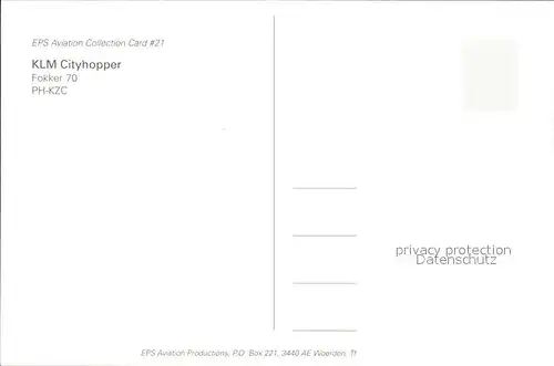 Flugzeuge Zivil KLM Cityhopper Fokker 70 PH KZC Kat. Flug