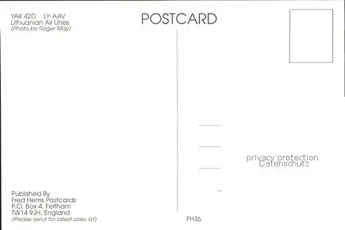 Flugzeuge Zivil Lithuanian Air Lines YAK 42D LY AAV  Kat. Flug