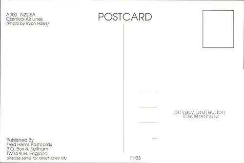 Flugzeuge Zivil Carnival Air Lines A300 N22IEA  Kat. Flug