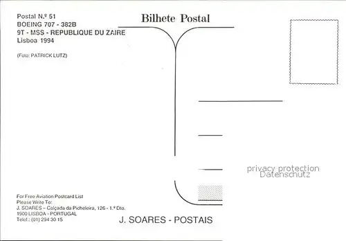 Flugzeuge Zivil Republique Du Zaire Boeing 707 382B 9T MSS Kat. Flug